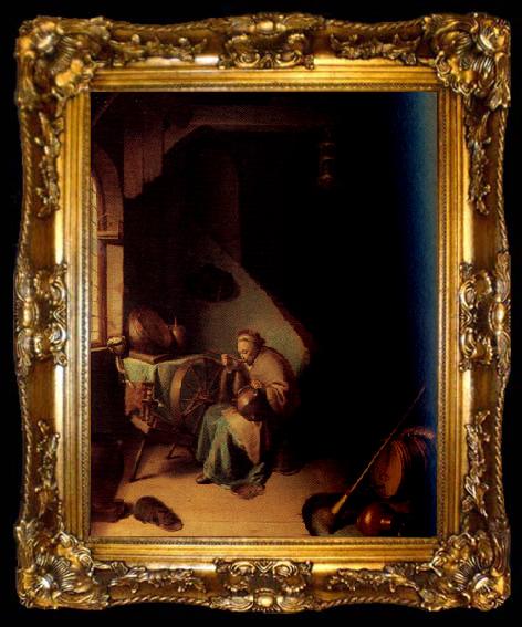 framed  Gerrit Dou An Interior,with an old Woman eating Porridge (mk33), ta009-2
